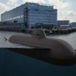 Type 212CD with the TKMS' Kiel shipyard in the background. TKMS image.