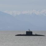 HMCS Corner Brook in the Strait of Juan de Fuca off southern Vancouver Island on Feb. 13, 2025. (Handout)