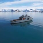 HMCS Margaret Brooke anchored in Admiralty Bay, Antarctica (CBC)