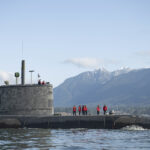 HMCS CORNERBROOK enters Vancouver Harbour as part of a Port Visit at Vancouver, BC on 03 April 2025. Photo Credit: Sailor 2nd Class Jordan Schilstra, MARPAC Imaging Services, Esquimalt, BC