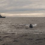 MCS Ville de Québec conducts training exercises with HMAS Brisbane and BRP Jose Rizal for EX Alan 25, during Op HORIZON, in the West Philippine Sea, on 23 August 2025 Photo by: Corporal Brendan Gamache, Formation Imaging Services