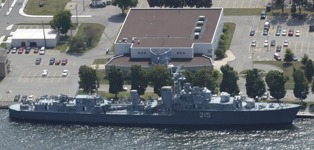 The HMCS Haida docked in front of the HMCS Star base built in 1997. The Department of National Defence says upgrades are in line for the naval base, with construction expected to begin in 2029.