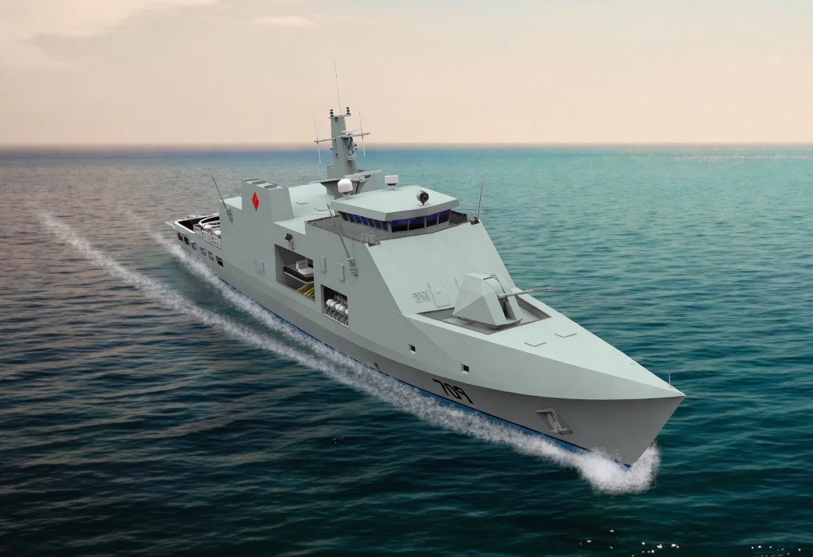 A concept rendering released by the navy depicts a sleek, modern corvette design featuring a low-profile superstructure, advanced radar arrays, and space for helicopters or unmanned systems. (DND Image)
