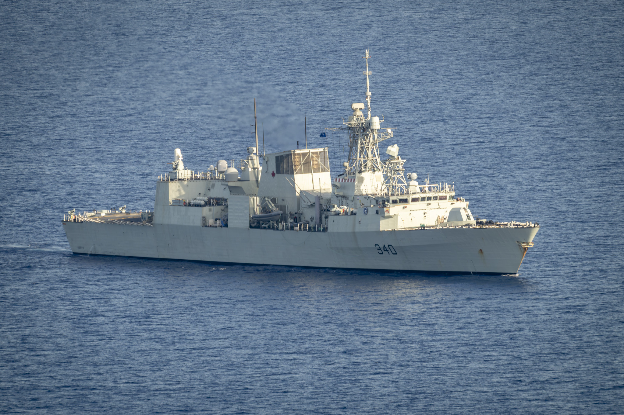 HMCS St. John's in the Mediterranean sea, taken aboard BLACKHORSE a CH-148 Cyclone Helicopter, during OP REASSURANCE, on 08 September 2025. Photo by: Corporal Annabelle Marcoux, Canadian Armed Forces