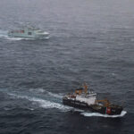 U.S. Coast Guard Cutter Fir (WLB 213) and Royal Canadian Navy HMCS Max Bernays (AOPV 432) transit the Bering Sea July 22, 2026.