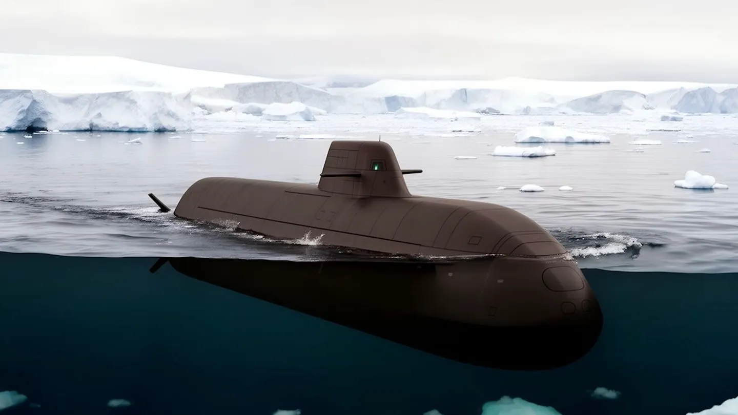 Artist rendering of a Type 212CD submarine operating in Arctic conditions.