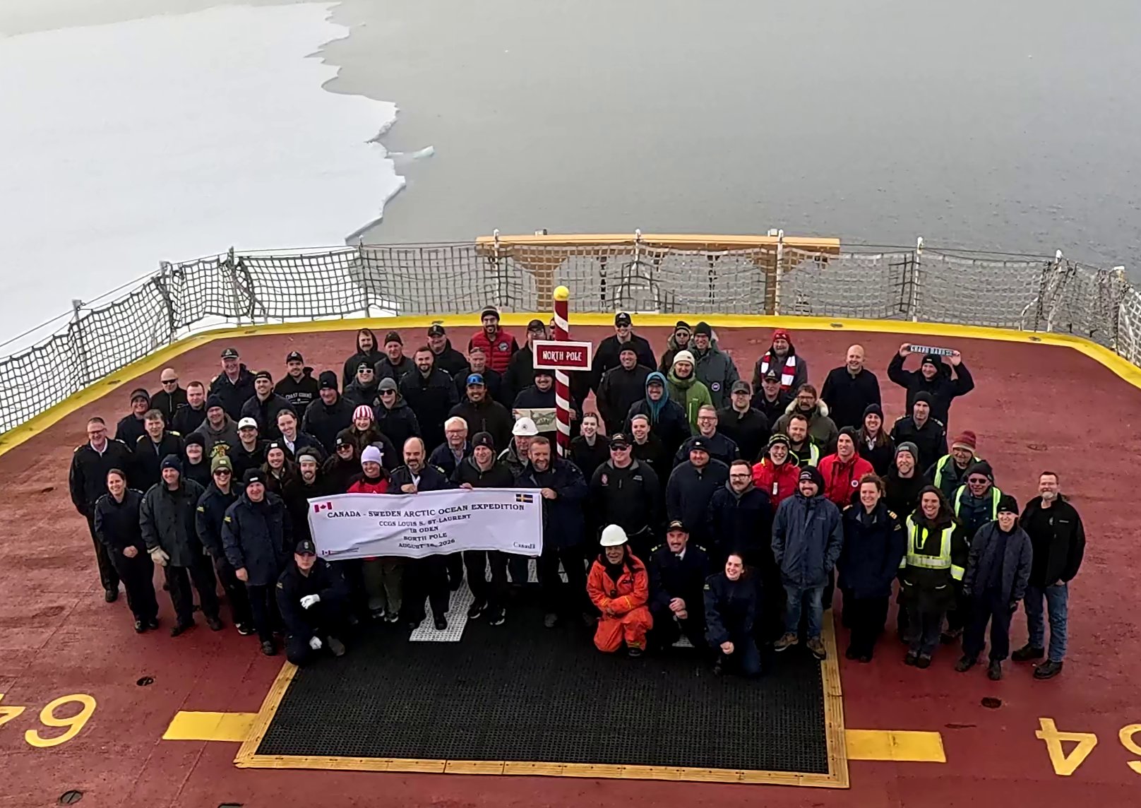The crew of CCGS Louis S. St-Laurent at the North Pole.