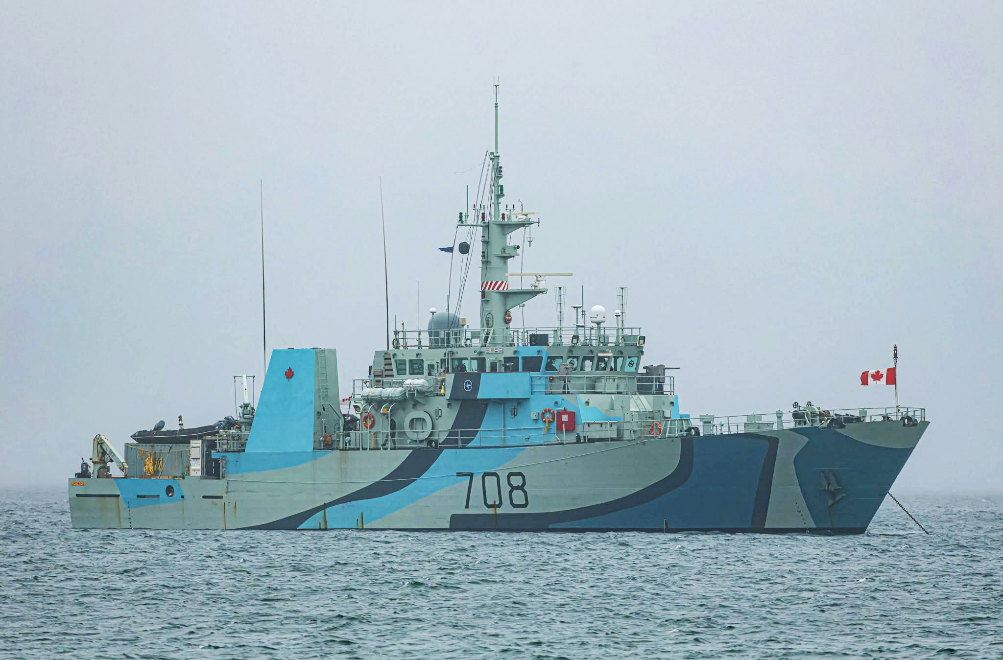HMCS Moncton anchored at Kirkwell, Orkney Islands, as part of the four-ship NATO group. (Photo by Graham Campbell) 