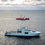 Canadian Coast Guard Ship Des Groseilliers and HMCS ROBERT HAMPTON GRAY are seen together during Exercise Arctic Ghost, in the vicinity of Cambridge Bay, September 16th, 2026. Photo Credit: Corporal Paquette, Canadian Armed Forces Photo