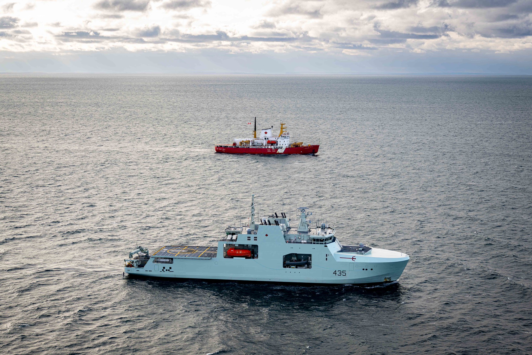 Canadian Coast Guard Ship Des Groseilliers and HMCS ROBERT HAMPTON GRAY are seen together during Exercise Arctic Ghost, in the vicinity of Cambridge Bay, September 16th, 2026. Photo Credit: Corporal Paquette, Canadian Armed Forces Photo