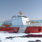 The new 'Polar Max' icebreaker will be based on a Helsinki Shipyard design derived from Aker Arctic's original ARC 148 hull form. Illustration courtesy Davie