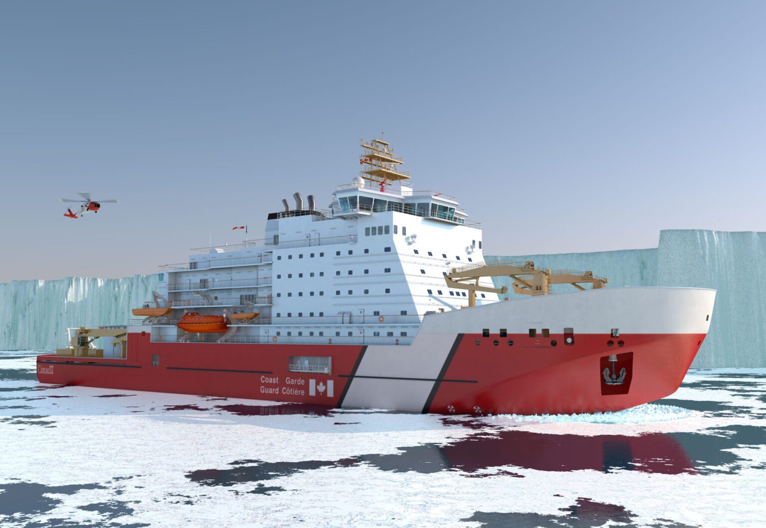 The new 'Polar Max' icebreaker will be based on a Helsinki Shipyard design derived from Aker Arctic's original ARC 148 hull form. Illustration courtesy Davie